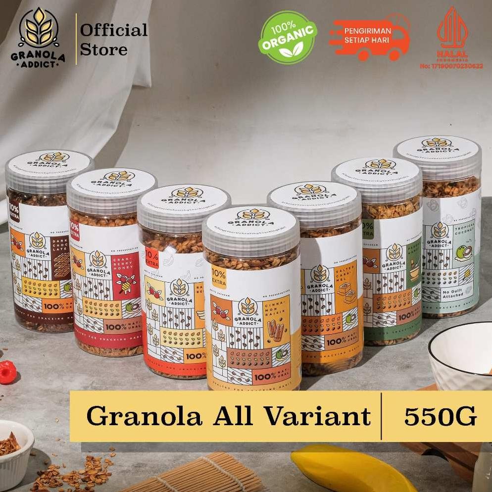 

Viral Granola Addict - 550G (500G Extra + 50G) All Variant (Dark Choco ; Salted Caramel ; Cranberry Honey ; Pandan Wangi; Banana Berry ; Tropical Coconut ; Cinnamon Raisin) Kt78