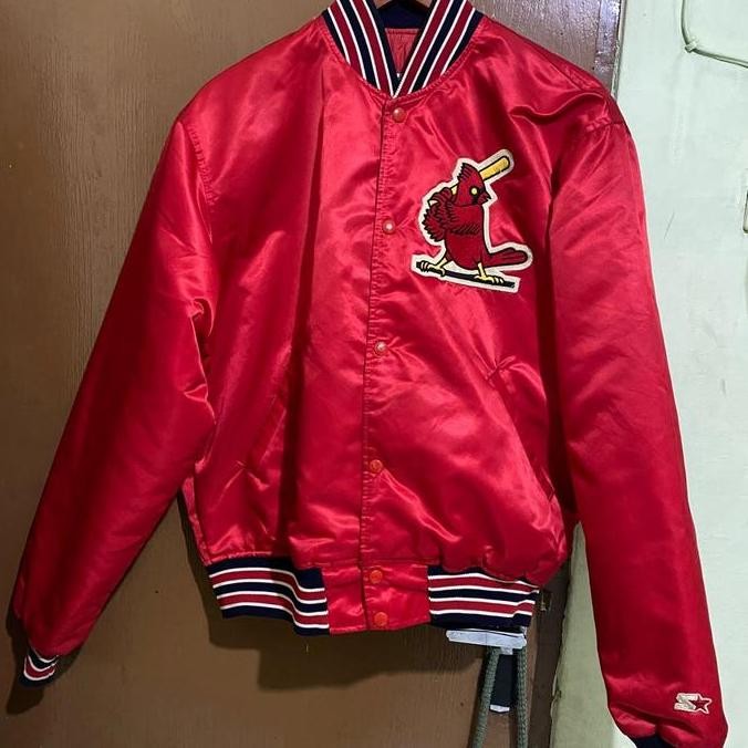 Mlb St Louis Cardinals Satin Button Up Starter Varsity Jacket (Rare Item) Co