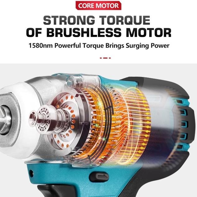 CODCordless Impact Wrench 588V 680N/M Bor Impact Baterai 2 Baterai Impek Baterai Kunci Wrench Rechar