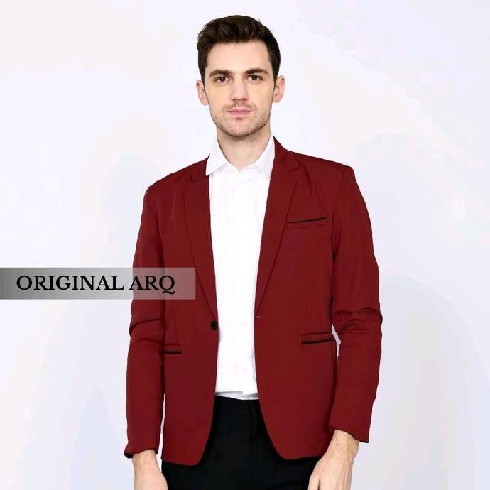 Jas Blazer Slimfit Pria Warna Merah Maroon Formal Panjang Co