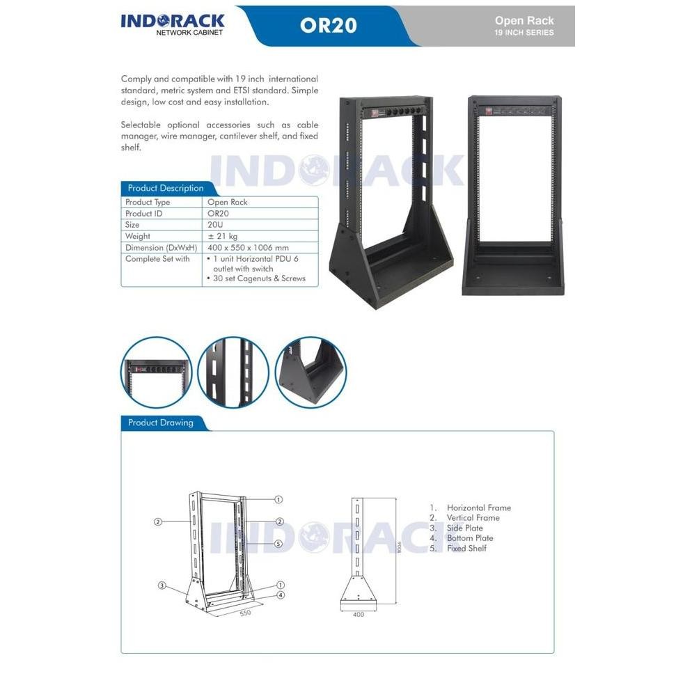 Open Rack 20U Indorack Rack Server 19" Or20 Rak Server 19Inch New Stok