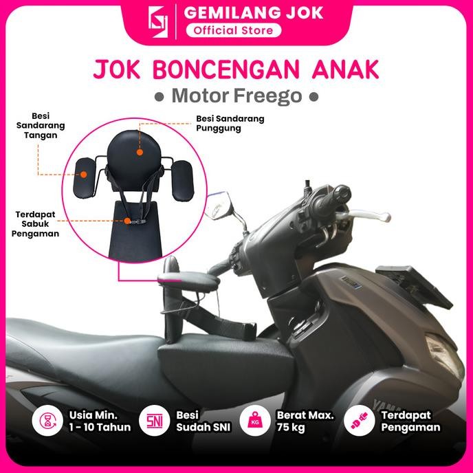 JOK BONCENGAN ANAK UNTUK MOTOR FREEGO ADA BESI SANDARAN & SEATBELT