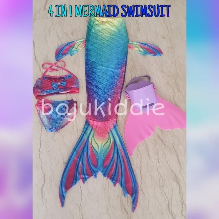 New 100% Originalll Bajukiddie 4 In 1 Mermaid Swimsuit Baju Renang Duyung Anak Impor New Best Qualit