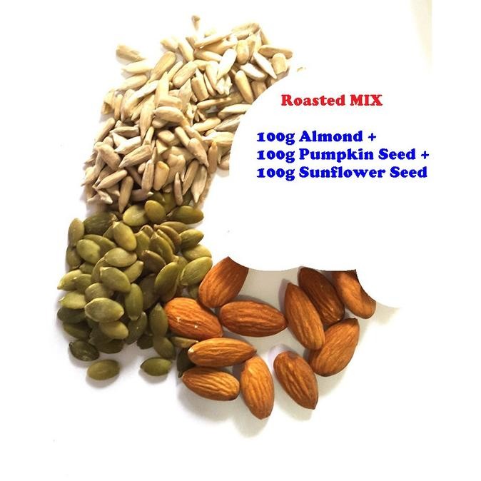 

300gr roasted 100g almond + 100g pumpkin seed + 100g sunflower seed termurah