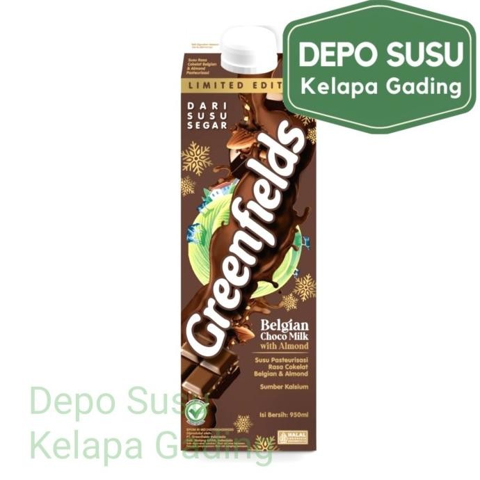 

susu greenfields 950ml belgian chocolate with almond pasteurisasi fresh milk limited edition | greenfield 1l 950 ml coklat segar sumber kalsium termurah