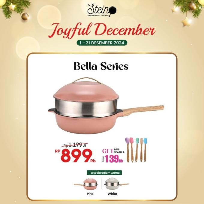 Siap Kirim Steincookware STEIN Bella series Wok 28cm + Lid+ Steamer | Panci KUKUS