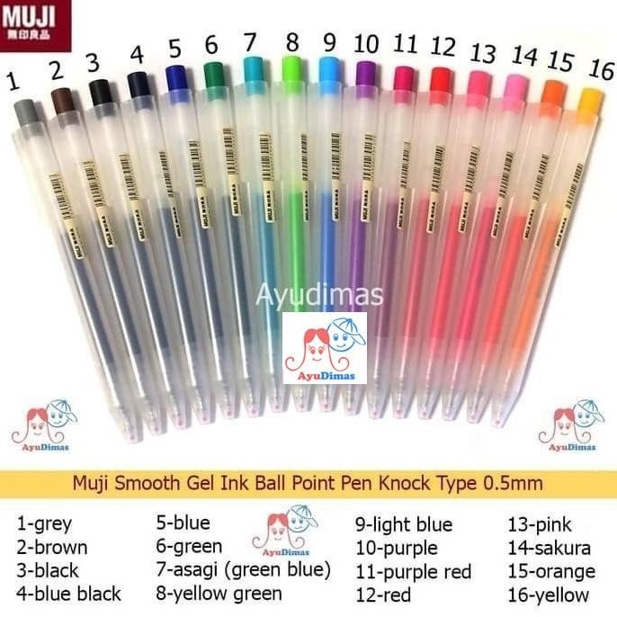 

Produk Baru!! Muji Smooth Gel Ink BallPoint color Pen Knock Type - pulpen 0,5
