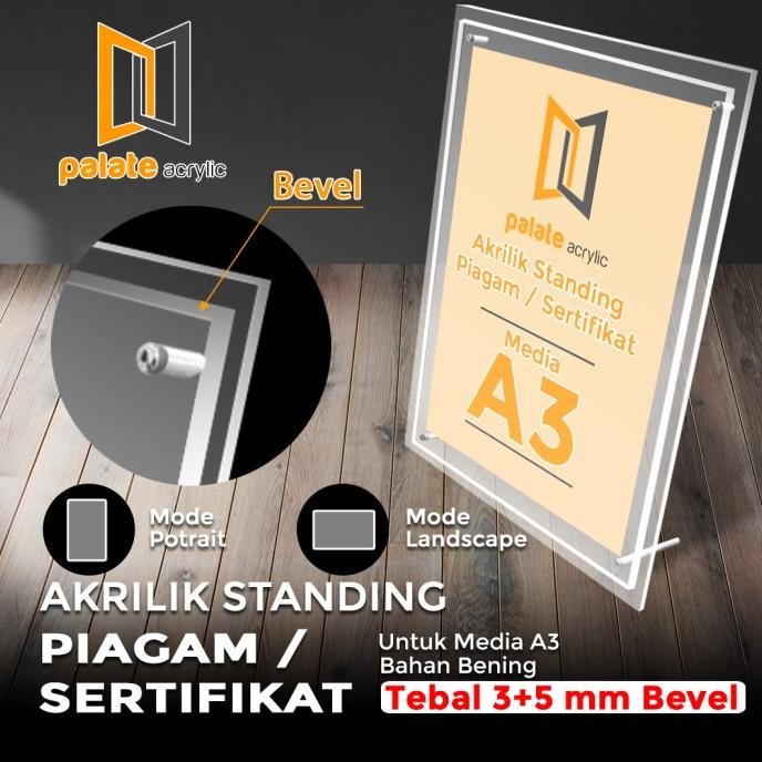 

Akrilik Frame / Display Meja / Acrylic Standing Frame Piagam A3