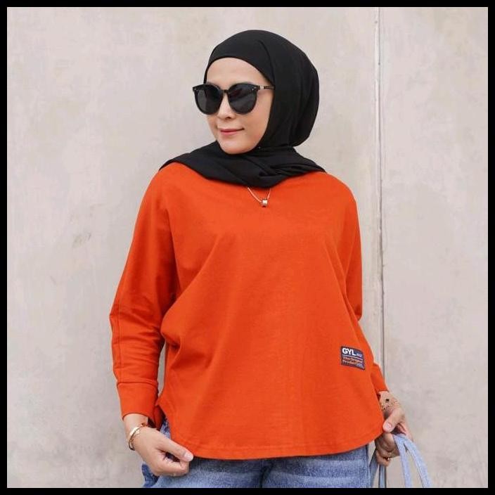 Best Seller Top Wanita Muslim Atasan Cantik Nyaman Model Batwing Oval Bahan Kaos Combed By Gyl