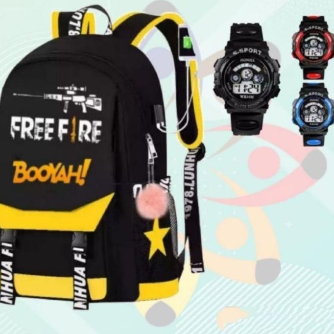 [BISA COD] TAS RANSEL ANAK SEKOLAH TK SD FREE FIRE GRATIS JAM G-SHOCK