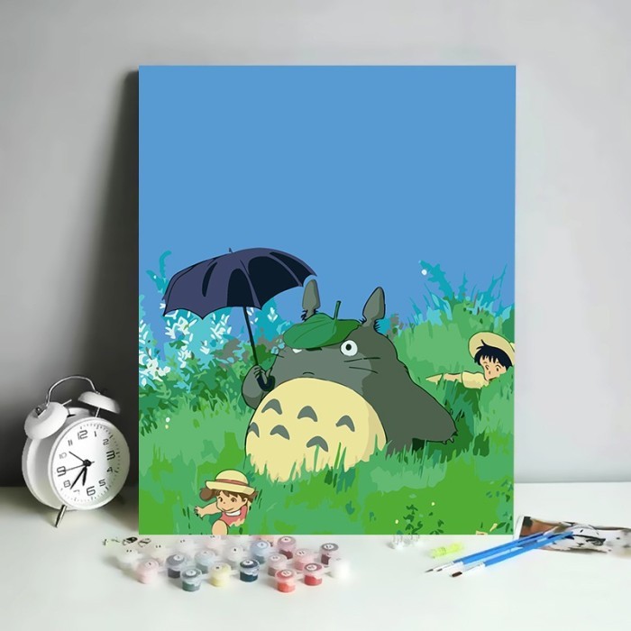 

TERBARU! 30x40cm Paint by Number Kit Canvas DIY Character Totoro Ghibli Spongebob Kanvas Lukis Set