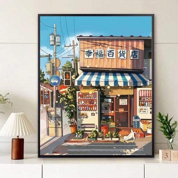 

TERLARIS! (istana) Diy ReadyPaint By Number 50x40cm Adegan jalanan Jepang series Landscape A Paint