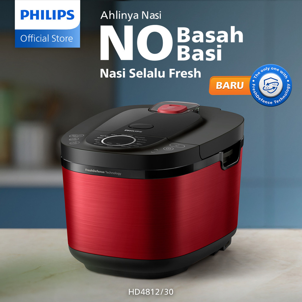Philips Digital Rice Cooker Magicom 1.8 L - 3000 Digital Series HD4812/30 - Merah - 18 Menu Masak - 