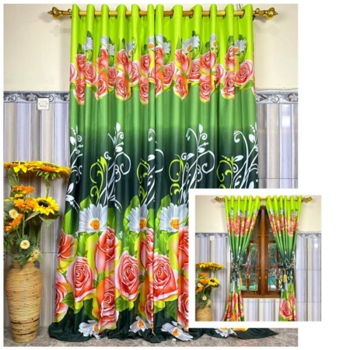 HOT PROMO GORDEN SMOKRING MOTIF BUNGA MAWAR PINK HIJAU WQL10