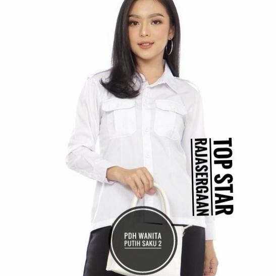 Baju Seragam Kemeja PDH Wanita Saku 2 Drill Panjang Net Tv Slimfit PDL Terlaris