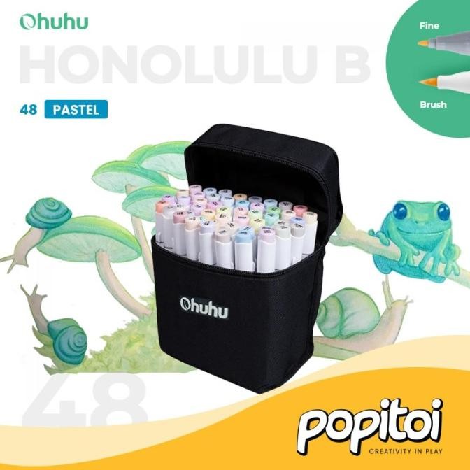 

OHUHU Honolulu B Pastel 48 Colors Dual Tip BRUSH and FINE Alcohol Water color acrylic Art Marker Spidol Warna Gambar Manga Anime Alkohol Termurah