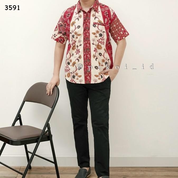 Couple batik modern wanita kemeja pria / Cheongsam dress batik merah Terlaris