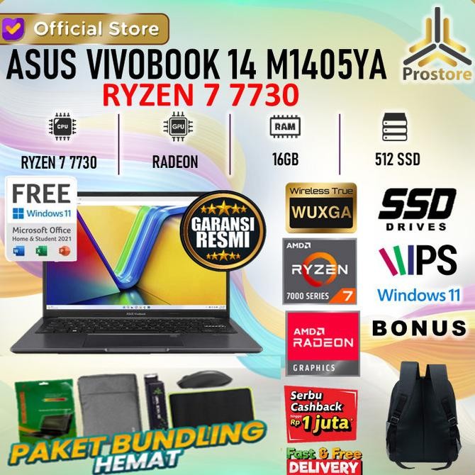 Asus Vivobook 14 Oled M1405Ya Ryzen 7 7730 Ryzen 5 16Gb 1Tbssd W11+Ohs