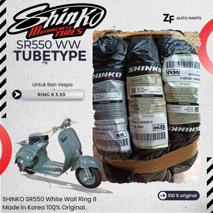 Ban Motor Vespa Ring 8 3.50 Shinko SR550 White Wall Non Tubeless / Tubetype