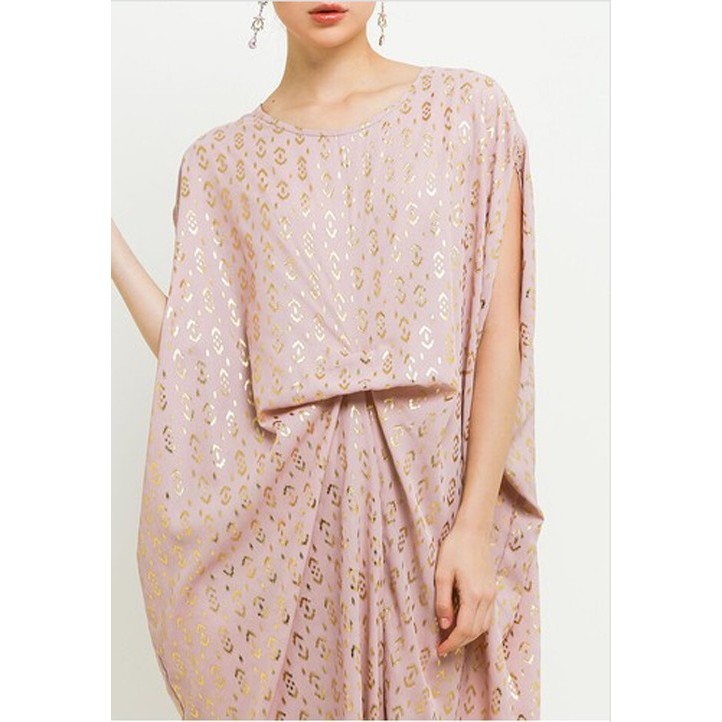 Sale Chic Simple Gold Ethnic Print Ruched Kaftan