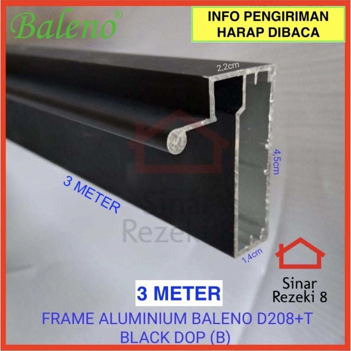 Frame Aluminium Hitam Handle Kaca Pintu Lemari Kitchen Profil Fhd 128
