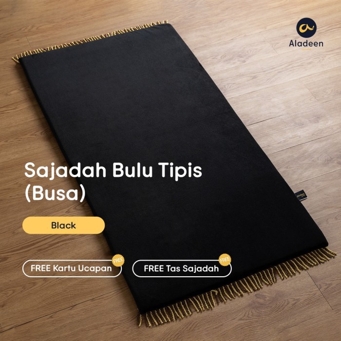 Sajadah Polos Tebal Bulu Tipis Hitam Aladeen - Size Dewasa Gratis Tas