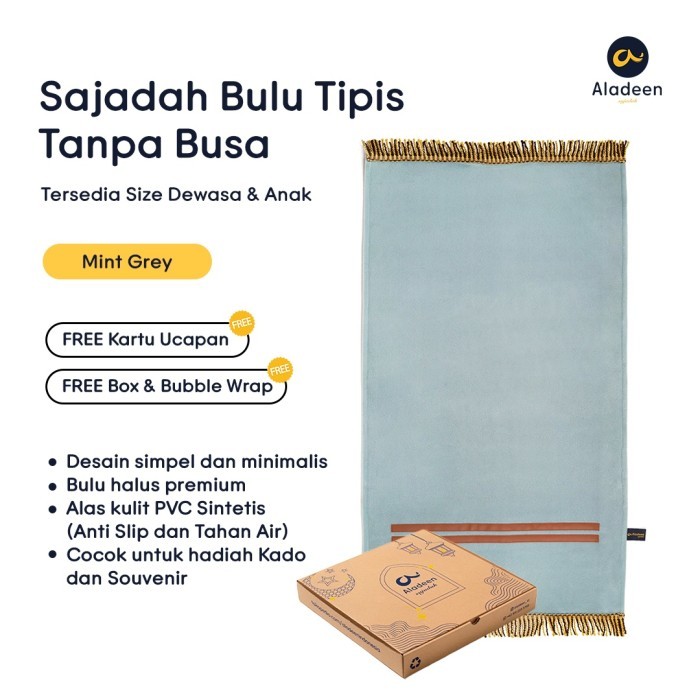 Sajadah Aladeen Bulu Tipis (Tanpa Busa) - Abu Size Dewasa