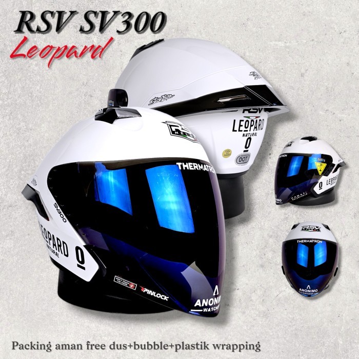 RSV SV300 PAKET GANTENG LEOPARD PUTIH HELM HALF FACEDOUBLEVISOR