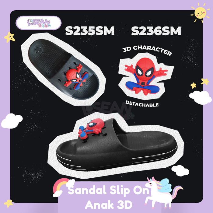 SLIP ON SANDAL ANAK LUCU EMPUK ANTI AIR GAMBAR KARAKTER SPIDERMAN TIMBUL 3D SIZE BESAR S236SM