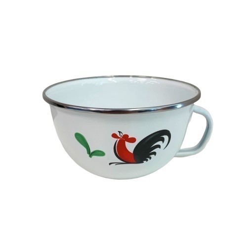 favorit] Soup Sup Mug Mangkok 14 cm Kukuruyuk Ayam Enamel Putih Jadul KDG