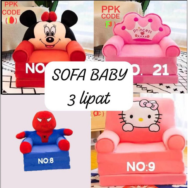 3 Lapisan Sofa Kursi Tempat Tidur Lipat Anak-anak Lucu Kartun Anak Laki-laki Perempuan Kerusi Tilam 