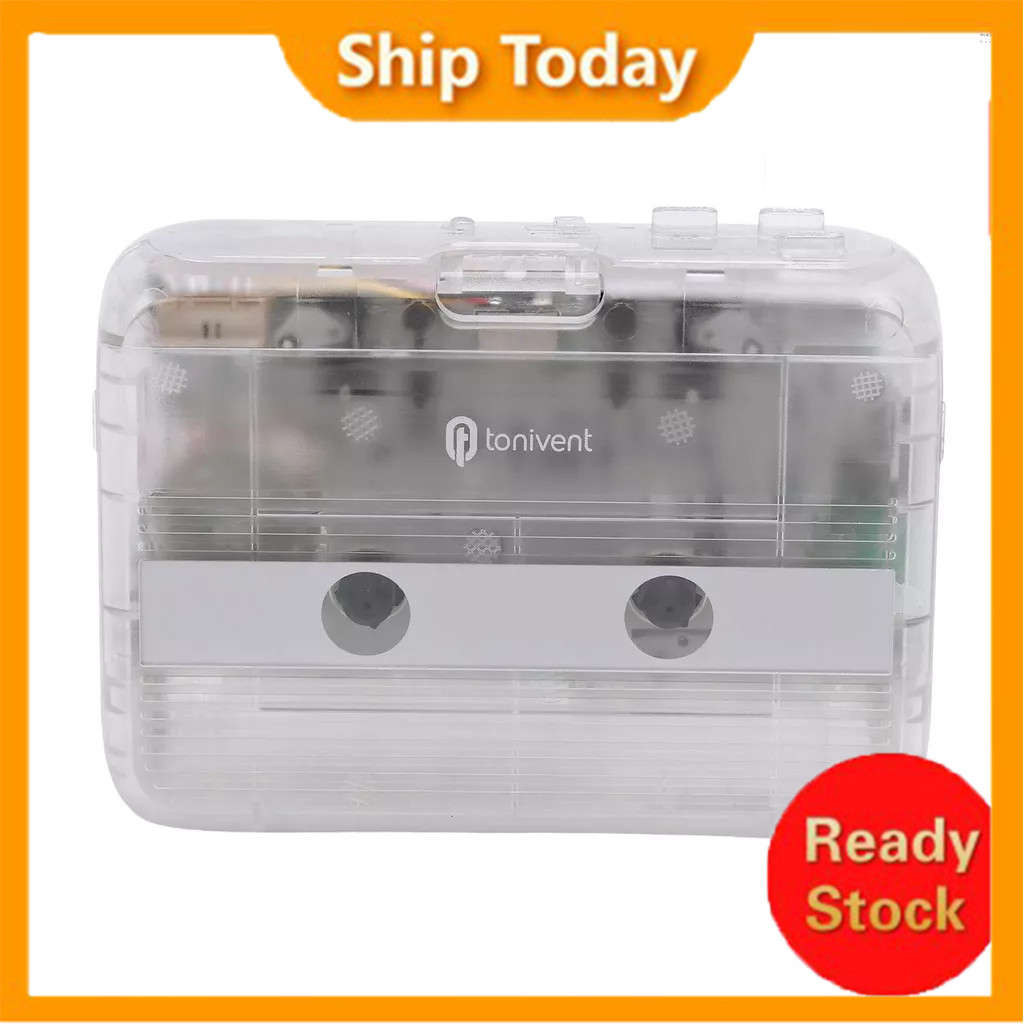 [Tersedia] TONIVENT Pemutar Kaset BT Portabel Stereo Auto Reverse Mini Tape Player Transparan & Radi