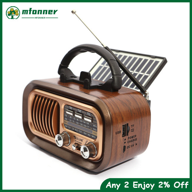 Mfonner RX-628BTS Radio AM FM Dioperasikan Dengan Kabel USB/Panel Surya Penerimaan Sangat Baik Dapat