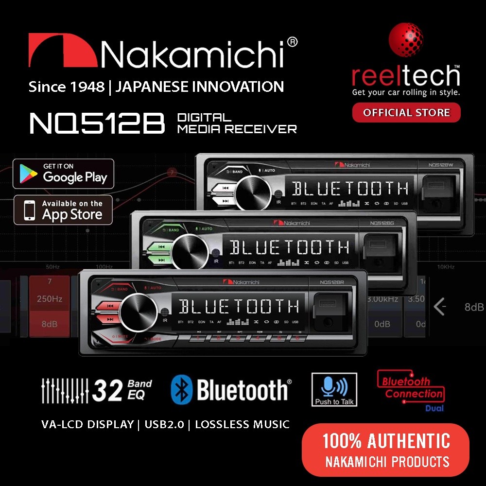 Nakamichi NQ512B Model Baru - USB, Radio AM/FM, Bluetooth, Aux-In CAR SINGLE DIN PLAYER Pemutar mobi