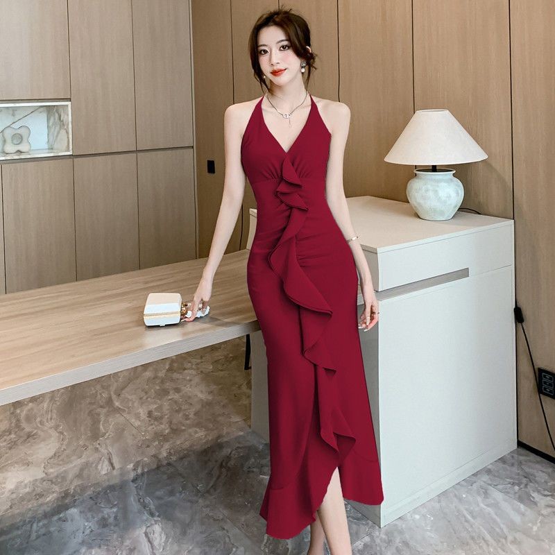 Gaun Merah Putih Hitam Korea, Pesta, Gaun Panjang Maxi, Gaun 2024 |SWDXaFXq|