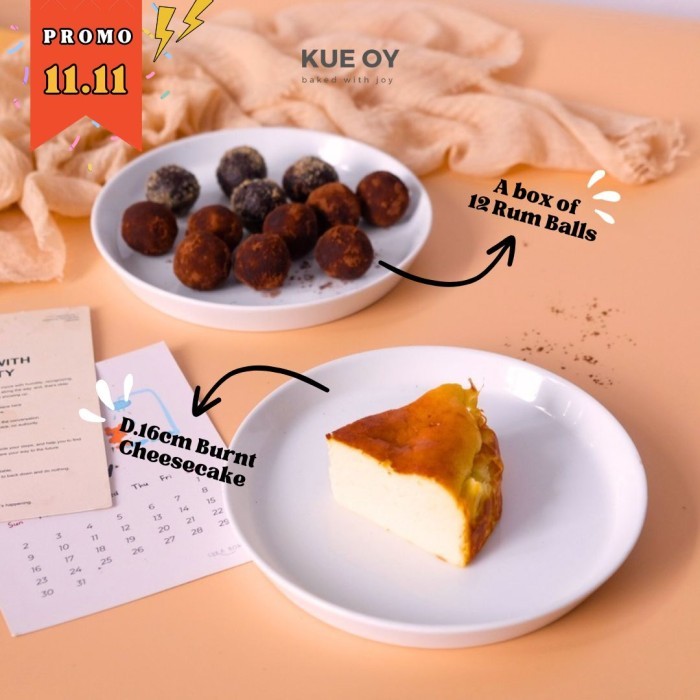 

Kue Oy Bundle Promo - Burnt Cheesecake & Choco Rum Balls - Birthday Cake Hampers Parcel Ulangtahun