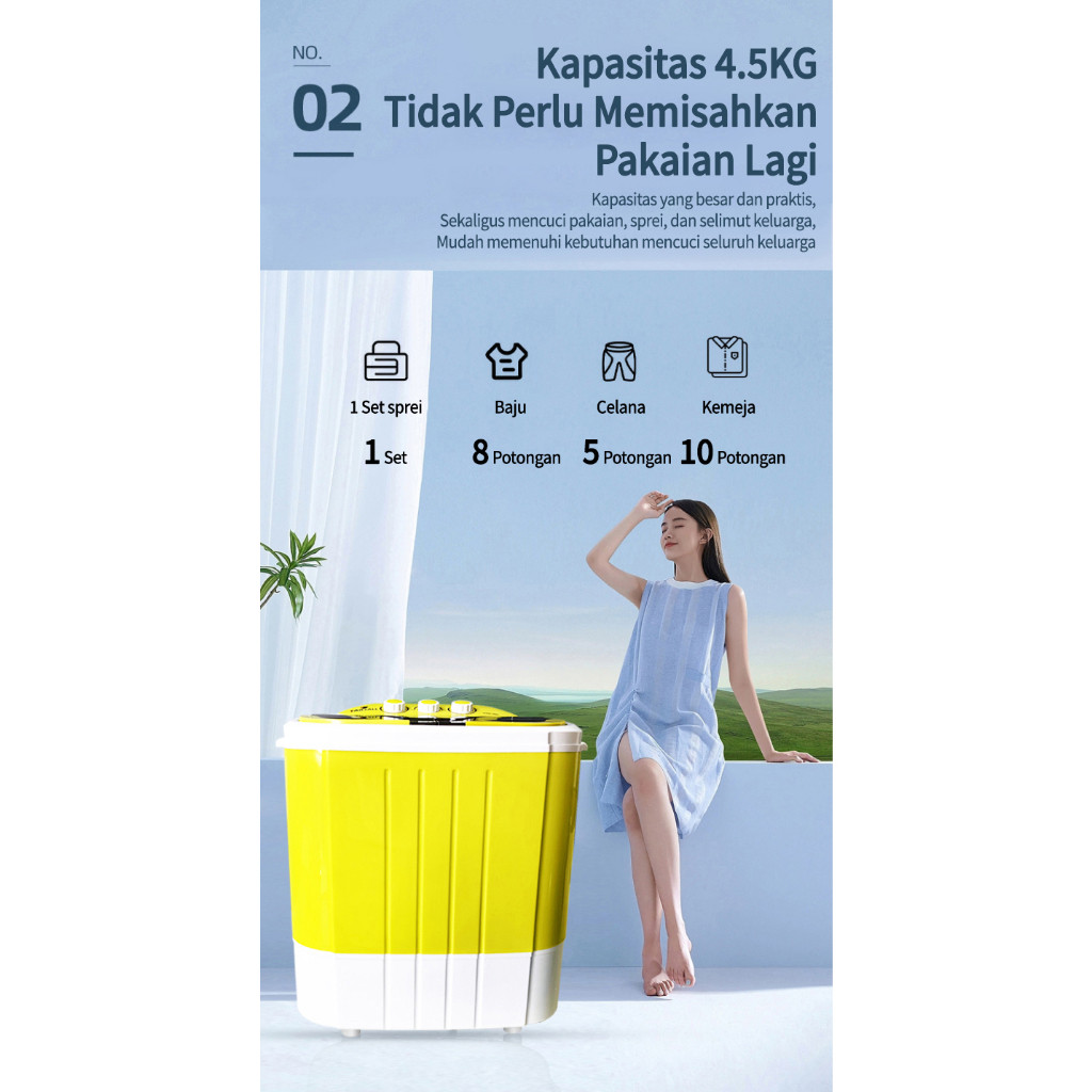 Mesin cuci semi otomatis, mesin cuci 7.5KG, mesin cuci ember ganda, mesin cuci rumahan kecil, mesin