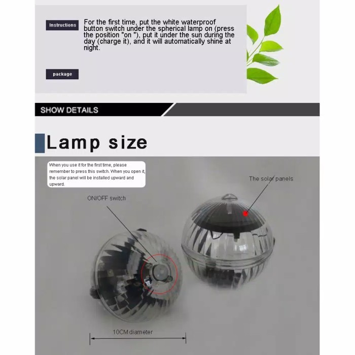 Lampu Apung Tenaga Surya Anti Air Untuk Taman Kolam Renang