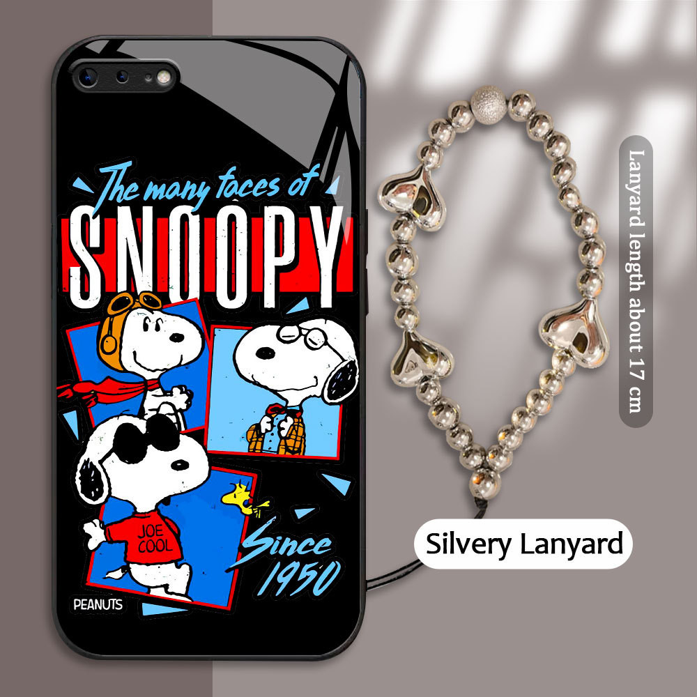 For Apple iPhone 6 6S 7 8 Plus SE2020 se2022 Casing Skin Handphone  Lucu SNOOPY Glass kesing Phone C