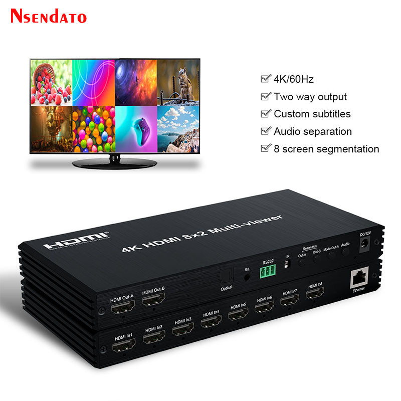 GOODRISE 4K 60Hz HDMI 8x2 Multi-viewer Switcher 8 In 2 Out  Multi Viewer Switch 8 Channel HDMI Quad 