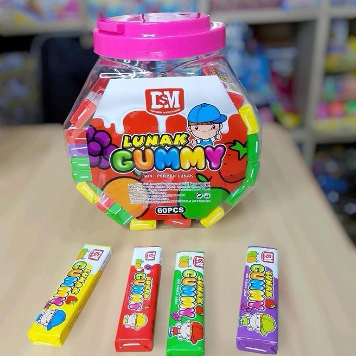 

terbaru !!! permen lunak gummy toples isi 60 pcs - permen bubble gum - permen karet halal ready
