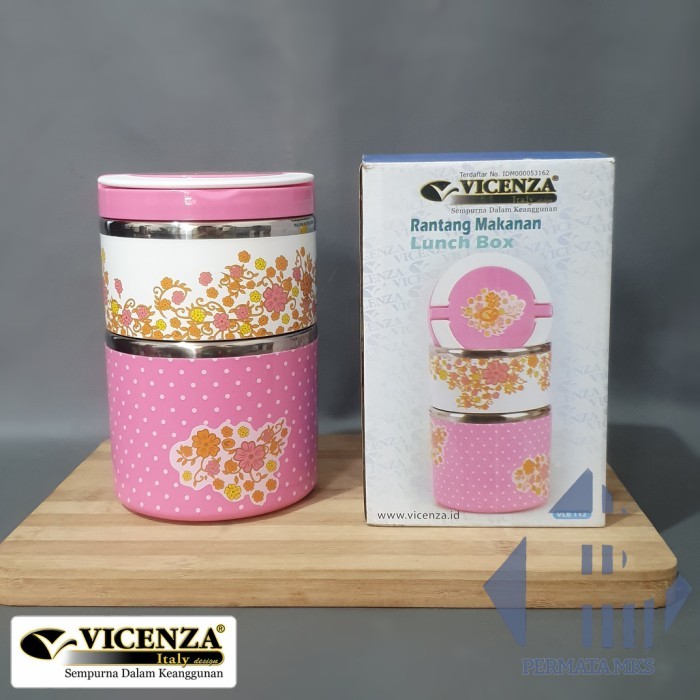 yang dicari] Rantang Stainless Susun 2 Lunch Box Vicenza Pink Motif Bunga
