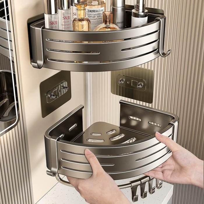 

3 Lapisan Rak Sudut Serbaguna Space Aluminum Rack Multifunction Rak Kamar Mandi Sudut Serbaguna