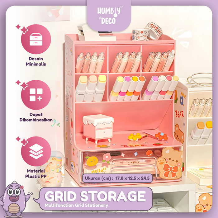 

PROMO! Korean Aesthetic Grid Stationary Holder Desktop Storage Rack Organizer