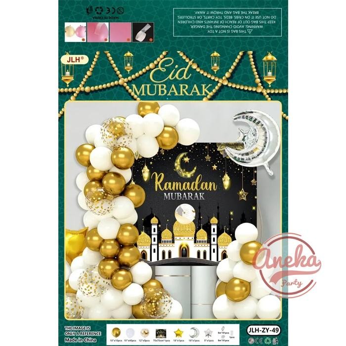 

Terlaris set dekor eid mubarak hitam / paket dekorasi balon lebaran ramadan mubarak / dekor hari