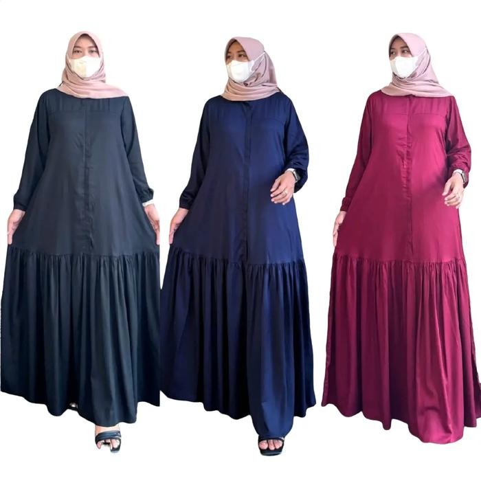 Harga Promo Gamis Polos Twill Import Gamis Kekinian Gamis Hitam Terbaru Dress Simple Polos Cantik