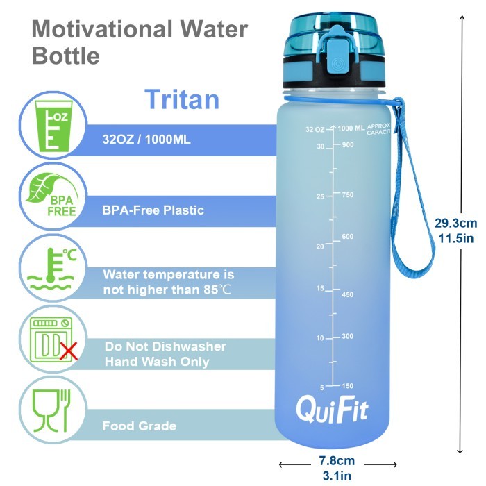 QUIFIT - [1LMT] BOTOL MINUM TRITAN MOTIVASI 1L 100% BPA FREE