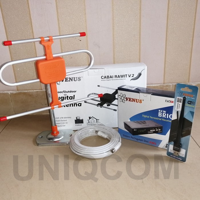 PAKET ANTENA VENUS CABAI RAWIT + STB DVBT2 VENUS CABE RAWIT
