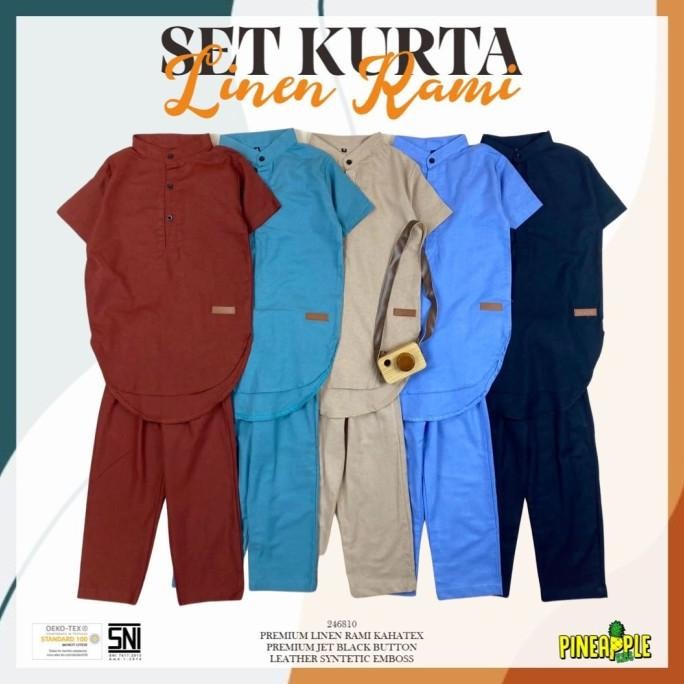 Set Kurta Linen Rami - Setelan Baju Koko Anak 2-8 Tahun Pineapple Kids