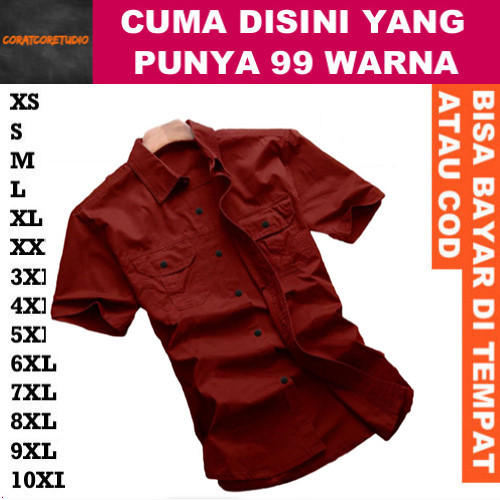99 WARNA 10XL 9XL 8XL 7XL 6XL 5XL 4XL 3XL XXL XL L M S XS Hem Cowok Kemeja Pria Polos Dua 2 Kantong 